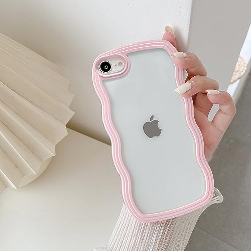 QLTYPRI Cute Wavy Case for iPhone 7/8/SE Clear Phone Case, Pink | Aesthetic Curly Frame Shape Transparent TPU Phone Case for Girls Women, Soft Silicone TPU Bumper Shockproof Protective Cover - color: Pink, size: iPhone 7/8/SE