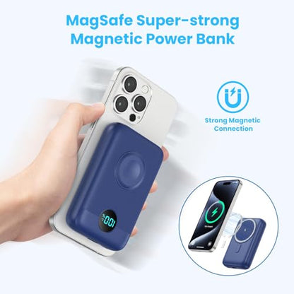 Magnetic Portable Charger with Apple-Watch Charger,10800mAh 25W PD Fast Charging Wireless Power Bank,4 Outputs Travel Essential Battery Pack for Magsafe,iPhone 17/17 Pro Max/16/15/14/13/12 All Series - color: Blue