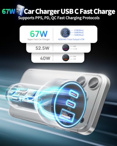 Car Charger USB C, 3 Port 67W Dual USB-C & USB-A Car Phone Charger Adapter - style: 1-Pack