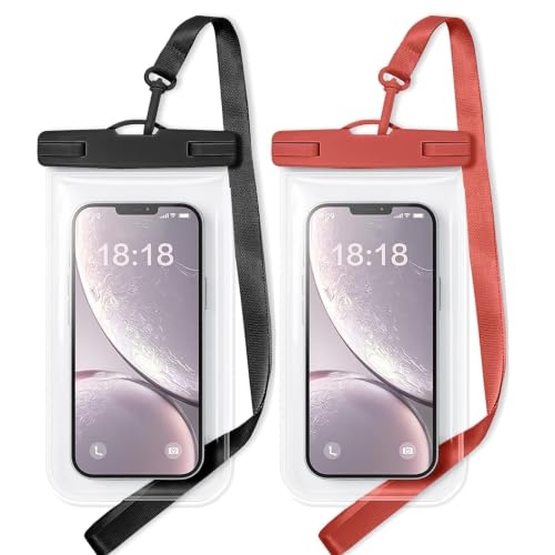 Waterproof Phone Pouch Compatible for iPhone 7in - Black and Red | IPX8 Waterproof Case, Beach Travel Must Haves, Beach Essential, Dry Bag, 2 Pack, for iPhone 17/16/15/14/13/12 Pro Max - color: A4-Black and Red
