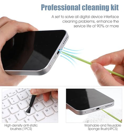 20PCS USB C Port Cover, 4-in-1 Silicone USB C Plug Cover Set with 20 Silicone Dust Plugs, 1 Anti-Static Brush, and 4 Reusable Sponge Brushes, Charging Port Covers