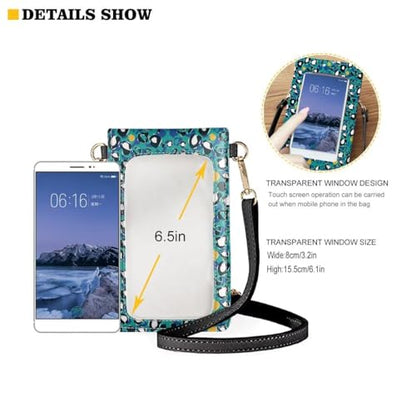 Cute Cat Crossbody Phone Holder Bags for Outdoor Floral Women Crossbody Purse with Touchscreen Window Lightweight Roomy Cell Phone Purse Wallet Birthday, Christmas Gift