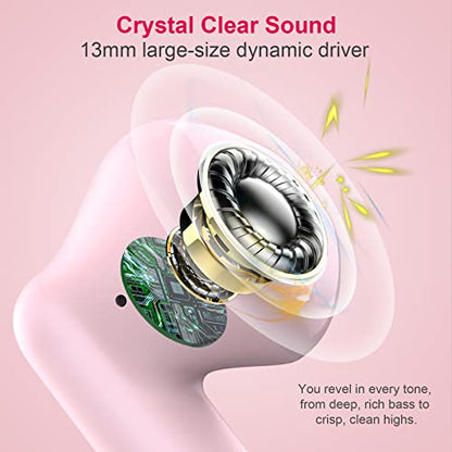 Wireless Earbuds, Bluetooth 5.4 Headphones in Ear with Noise Cancelling Mic - color: Pink