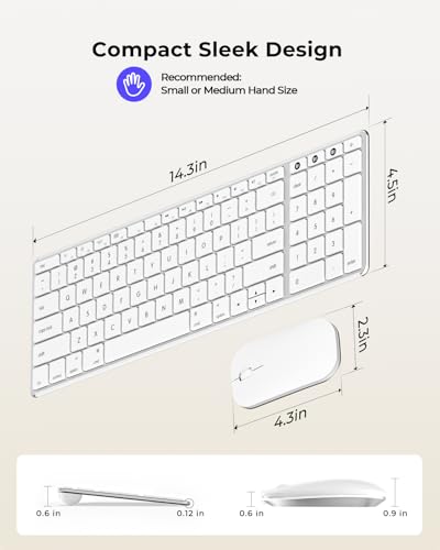 seenda SKM64-2 Bluetooth Keyboard and Mouse Combo for Mac, MacBook and iPad - color: White & Silver