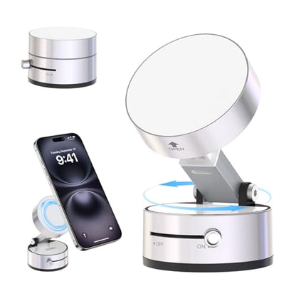 2025 Upgrated Vacuum Suction Magnetic Phone Holder, Retractable Strong Suction Cup Magnetic Hands-Free Car Cellphone Mount Foldable Car Phone Stand for Car/Mirror/Gym(Not Charge Phone) - color: White