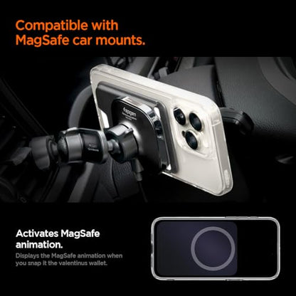 Spigen for MagSafe Wallet, Holds 3 Cards, Strong Magnet, Valentinus MagFit+ - color: PU Black (MagFit+), size: 3-Cards