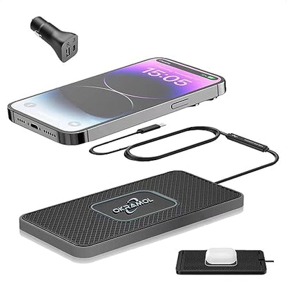 Wireless Charger for Car, Wireless Fast Charging Pad, Charging Station for Multiple Devices, Adapter for AirPods iPhone16/15/14/13/12 Pro/Android Samsung S20 S21 S22 S23 (1 Meter Cable)