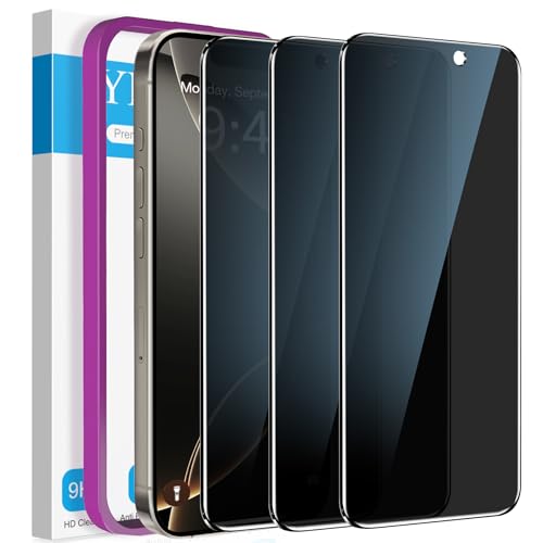 YMHML Compatible for iPhone 16 Pro Privacy Screen Protector Tempered Glass, Anti Spy Privacy Screen for iPhone 16 Pro 6.3 Inch Accessories, 3 Pack, Private Case Friendly Film, Easy Installation Tool - size: iPhone 16 Pro-6.3 Inch