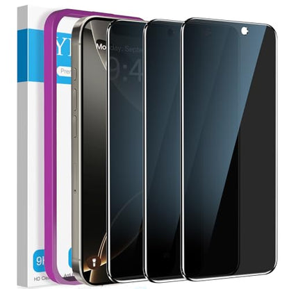 YMHML Compatible for iPhone 16 Pro Privacy Screen Protector Tempered Glass, Anti Spy Privacy Screen for iPhone 16 Pro 6.3 Inch Accessories, 3 Pack, Private Case Friendly Film, Easy Installation Tool - size: iPhone 16 Pro-6.3 Inch