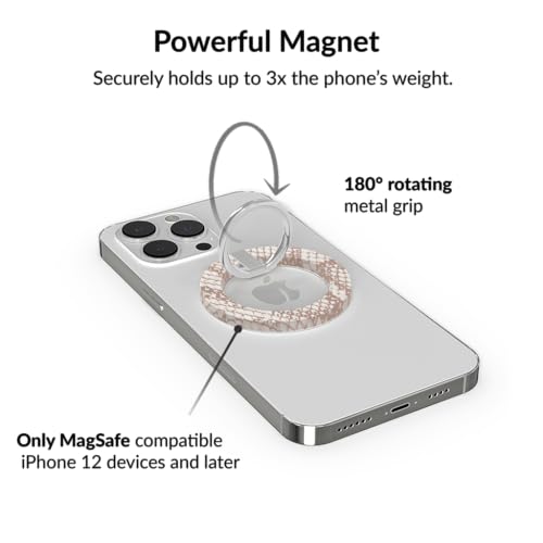 VELVET CAVIAR Compatible with MagSafe Phone Grip - Magnetic Ring Holder with Adjustable Stand - Removable MagSafe Accessories for iPhone 16, 15, 14, 13, 12 (Nude Python Snakeskin) - color: Nude Python