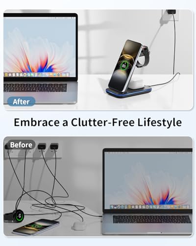 Wireless Charger for Samsung&Android: JoyGeek 3 in 1 Charging Station for S26/S25/S24/S23/S22/S21/S20/Note20/Z Fold&Flip, Galaxy Watch8/7/6/5/4/3/Active2/1, Not for Galaxy Watch9 / Ultra2 - color: Black