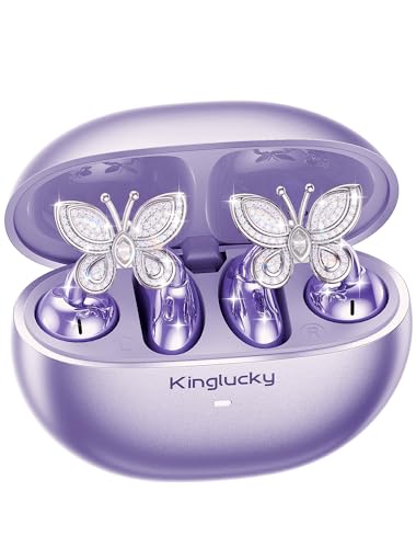 Kinglucky ClipFree Open-Ear Headphones, Butterfly-Inspired Ear-Cuff Design, Stylish & Comfortable Clip-On Ear Buds, Wireless Earbuds for Women, Long Battery Life, Great for Gifting - Purple - color: Purple