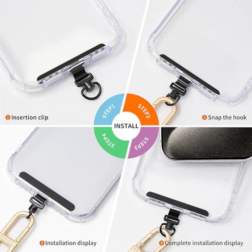 Phone Tether Tab, 360° Rotation Ultra-thin 0.2mm Bending Design Universal Stainless Steel Phone Lanyard Tab Without Adhesive,Metal Phone Lanyard Replacement Patch for Cell Phone (Black) - color: G