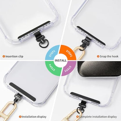 Phone Tether Tab, 360° Rotation Ultra-thin 0.2mm Bending Design Universal Stainless Steel Phone Lanyard Tab Without Adhesive,Metal Phone Lanyard Replacement Patch for Cell Phone (Black) - color: G
