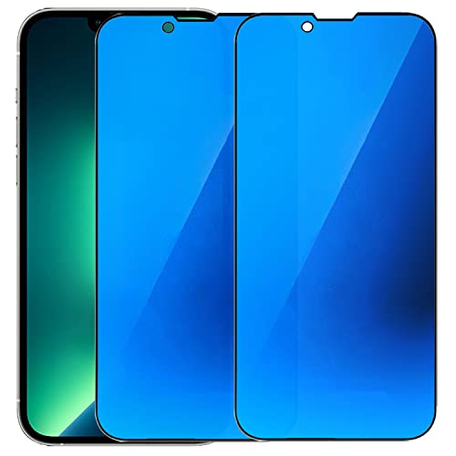 2 PCS Anti-Blue Privacy Tempered Glass Mirror Anti-Spy Screen Protector Anti-Peeping Film Compatible with iPhone 14 Plus /iPhone 13 Pro Max, 6.7 inch Electroplated 9H Hardness Anti-scratch (Blue) - size: For iPhone 13 Pro Max/ iPhone 14 Plus
