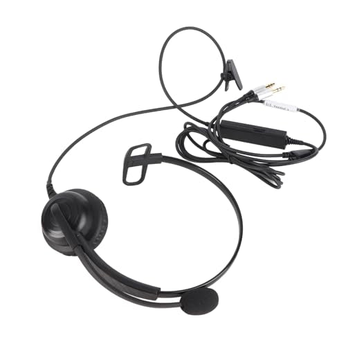 SUNGOOYUE Single Ear Headset, Comfortable Lightweight Noise Canceling Wired Headset with Mic for Call Center (Dual 3.5mm Interface) - size: Dual 3.5mm Interface