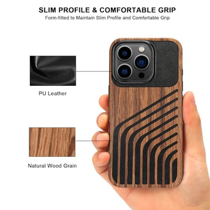 TENDLIN Magnetic Case Compatible with iPhone 16 Pro Phone Case Wood Grain with Carbon Fiber Texture Design Leather Hybrid Slim Cover (Compatible with MagSafe) Hairline - color: Magnetic Hairline, size: iPhone 16 Pro