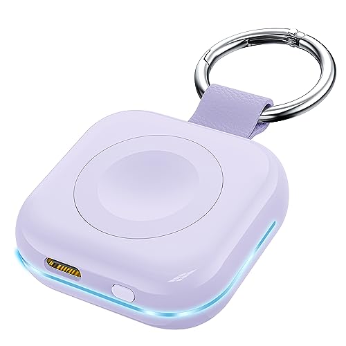 Portable Travel Charger for Apple Watch Series 8,Wireless iWatch Charger 1200mAh Power Bank with Charging Cable, Purse Keychain Smart Chargers for Apple Watch Series 11/10/9/8/7/6/SE/5/4/3/2/1/UItra - color: Purple