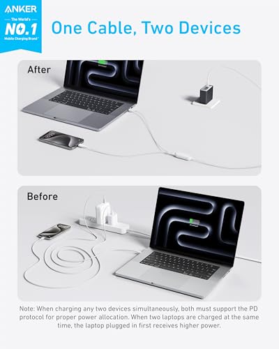 Anker 2-in-1 USB C to USB C Cable, 140W Max (1-Pack, 6 ft, White) - color: White, size: 6FT