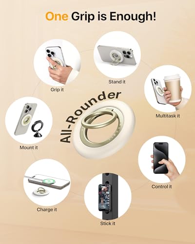 andobil 2026 3rd Gen Stability Magnetic Phone Ring Grip for MagSafe, White - color: Cream White