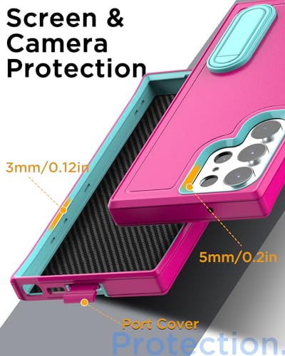 AICase for Samsung Galaxy S25 Ultra Case Built-in Stand,3 in 1 Heavy Duty Drop Protection Full Body Rugged Shockproof Military Protective Tough Durable Cover for Samsung Galaxy S25 Ultra 5G_3 - color: Hot Pink with Stand