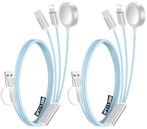2Pack Travel Essentials for Apple Watch Charger,3-in-2 Multi Charging Cable - color: Blue, size: 2Pack-4FT