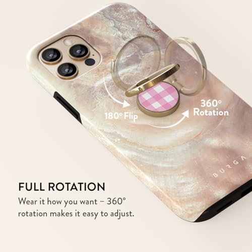 BURGA Cell Phone Ring, Holder Grip and Stand - Finger Phone Grip for Back of Smartphone Case, Kickstand 360 Rotation, Universal Ring for iPhone Samsung Galaxy Huawei Google Pixel, Stylish Accessories - color: Think Pink, style: Gold