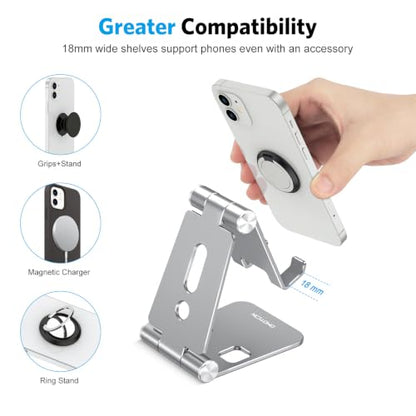 OMOTON Foldable Cell Phone Stand, C4 Portable Aluminum Phone Holder - color: Grey