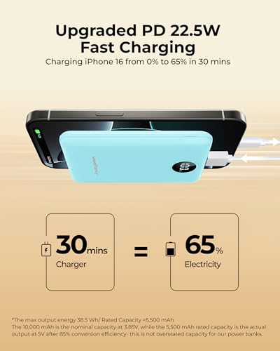 Small Portable Charger 10000mAh 20W Fast Charging Mini Power Bank, Blue - color: Blue