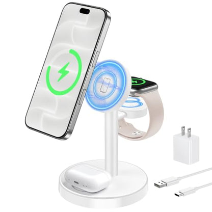 Aeinidi 3 in 1 Fast Wireless Charging Station for Apple MagSafe Charger - color: Bright White, size: 15W