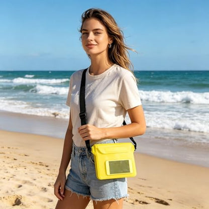 Waterproof Phone Bag, 3 Layer Sealed Submersible Pouch Touchscreen Swimming Case Adjustable Crossbody Waist Pack - color: Yellow