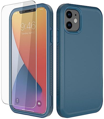 Diverbox for iPhone 11 Case [Shockproof] [Dropproof] [Tempered Glass Screen Protector],Heavy Duty Protection Phone Case Cover for Apple iPhone 11 (Blue-2in1) - color: Blue-2in1