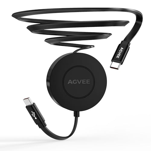 AGVEE 1.6ft Fixed / 2.3ft Extend Single-End Retractable USB C to C Cable - size: 1.6ft Fixed / 2.3ft Extend, style: C to C