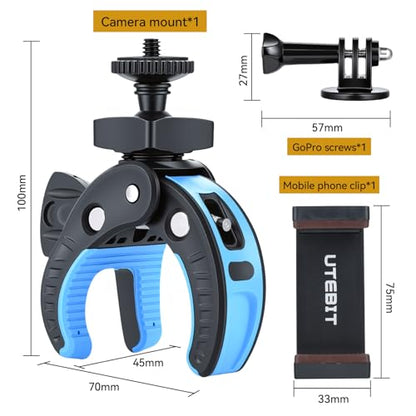 UTEBIT Camera Clamp Mount, Large Clamp Opening Aluminum Alloy Clip Mount - color: Black + Blue
