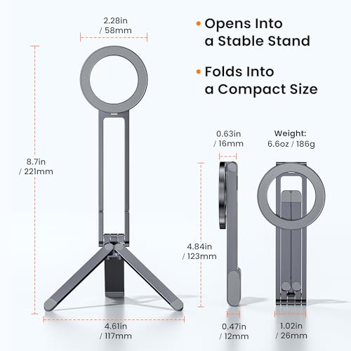 Itramax Magnetic Cell Phone Tripod,Adjustable Desk Phone Holder for MagSafe - color: Gray