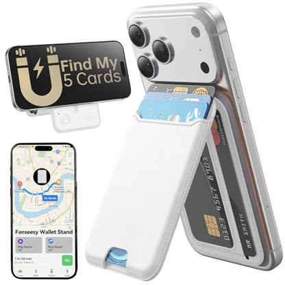 for MagSafe Wallet, Works with Apple Find My,5 Card Holder with Stand, Magnetic Phone Wallet Stand for iPhone 17/16/15/14/13/14 Pro Max Air Plus, RFID Blocking Vegan Leather,White - color: Findmy White