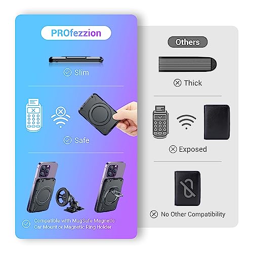 PROfezzion Double Side Magnetic Phone Card Holder Wallet for MagSafe, Black | Black, RFID Blocking, Compatible with iPhone 17 16 15 14 13 12 Pro Max, Holds 4-Cards, Secure Snap Latch, Adjustable Stand - color: BLACK