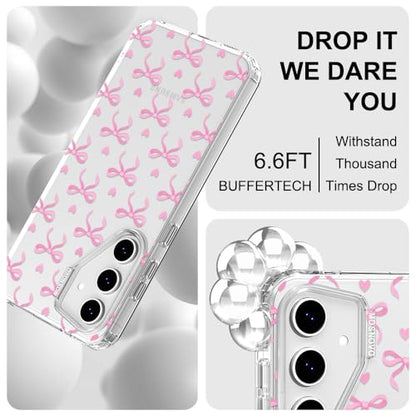MOSNOVO Case for Samsung Galaxy S24 FE, [Buffertech 6.6ft Military-Grade Drop Protection] [Anti Peel Off Tech] Clear TPU Bumper Phone Case Cover Design - Bowtiful Love - color: Clear - Bowtiful Love, size: Samsung Galaxy S24 FE