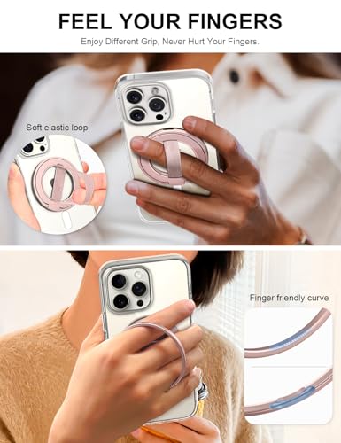 EWA MagOne Ultra for Magsafe Phone Grip Kickstand [Replaceable Elastic Finger Loop], Mag Safe Ring Holder Stand, Two-Sided Magnetic Phone Accessories for iPhone 17,16,15,14,13,12 Pro/Max/Plus-RoseGold - color: Rosegold