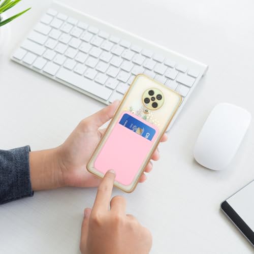 Beaupretty 2pcs Stretch Fabric Phone Wallet Card Holder Adhesive Cellphone Card Sleeve Back Sticker Pocket in Light Pink Compatible with Smartphones for Travel and Daily Use