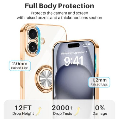 Dinick White for iPhone 17 Case with Ring Holder Kickstand - color: White, size: 6.3'' iPhone 17