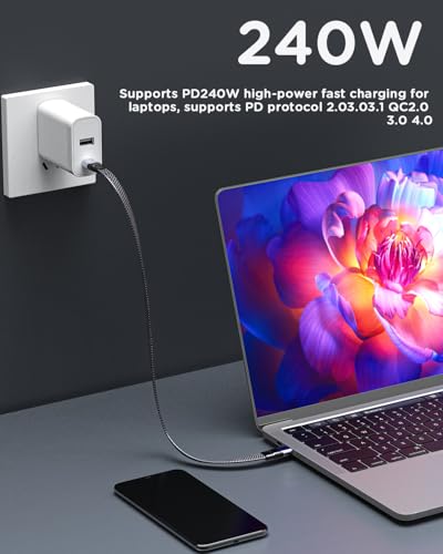 USB4 Cable 5FT Flat USB C to USB C Cable, Thunderbolt 4 Compatible 40Gbps Data Transfer, 240W PD Fast Charging & 8K@60Hz Video Cable for MacBook, iPad, External SSD - color: Straight, size: 60.0 inches