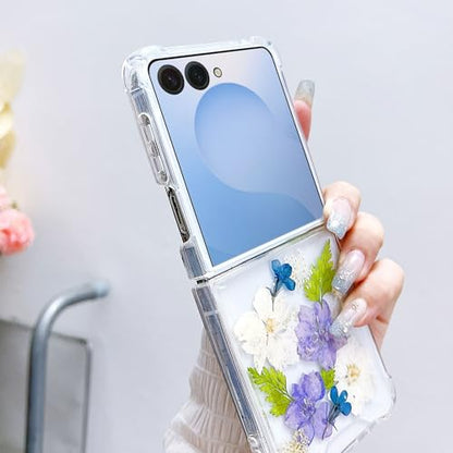 Compatible with Samsung Galaxy Z Flip 8 Case Clear Flower Women | Dried Pressed Floral Soft TPU Shockproof Protective Phone Cover Girls - color: TPU/Flower white green, size: Samsung Galaxy Z Flip 8