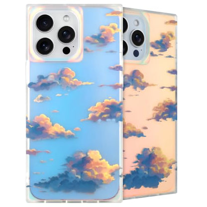 Cute Rectangle Case for iPhone 13 Pro Case, Iridescent Clouds | Twilight Sun Set Sky Pattern Design, Aesthetic Girly Matte Glitter Protective Phone Cover for Women Girls - size: iPhone 13 Pro