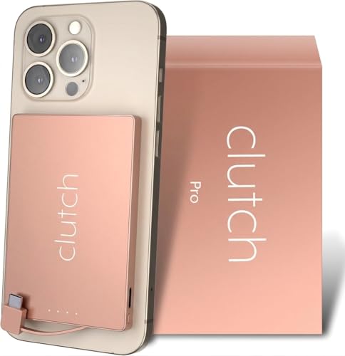 Clutch - Pro USB-C Portable Charger - Compatible with iPhone 15, 16, 17 & Android Devices - Power Bank Magnetic Battery - TSA Travel Approved - USB Rechargeable - Built-in Cable - 5000 mAh - 3.7oz - color: Rose Gold