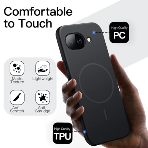 JETech Magnetic Slim Case for Google Pixel 10a, Black | Compatible with MagSafe, Anti-Slip Grip, Full Camera Lens Protection, Ultra-Thin Lightweight, Matte Finish Phone Cover - color: Black