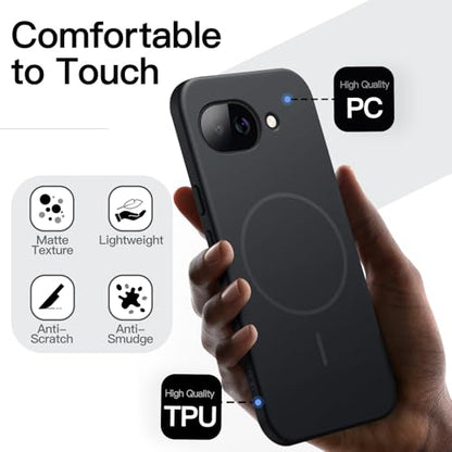 JETech Magnetic Slim Case for Google Pixel 10a, Black | Compatible with MagSafe, Anti-Slip Grip, Full Camera Lens Protection, Ultra-Thin Lightweight, Matte Finish Phone Cover - color: Black