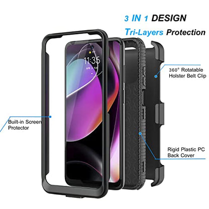Njjex for Moto G 5G 2022 Case, for Motorola G 5G 2022 Phone Holster, [Nbeck] Shockproof Heavy Duty Built-in Screen Protector Rugged Swivel Belt Clip Holster Kickstand Hard Shell Cover [Black]