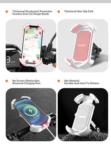 ROCKBROS Bike Phone Holder Security Lock Shockproof Bicycle Phone Mount - color: Side View Mirror Mount White