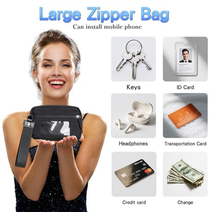 Clip & Go Phone Strap Crossbody with Wallet, 2 Pcs-Crossbody Lanyard with a Zipper Bag & Wrist Lanyard-1 Pad, Save Girls Phone Strap with Pouch, Universal Adjustable Neck Cellphone Holder (Black) - color: Big Bag Phone Strap-black